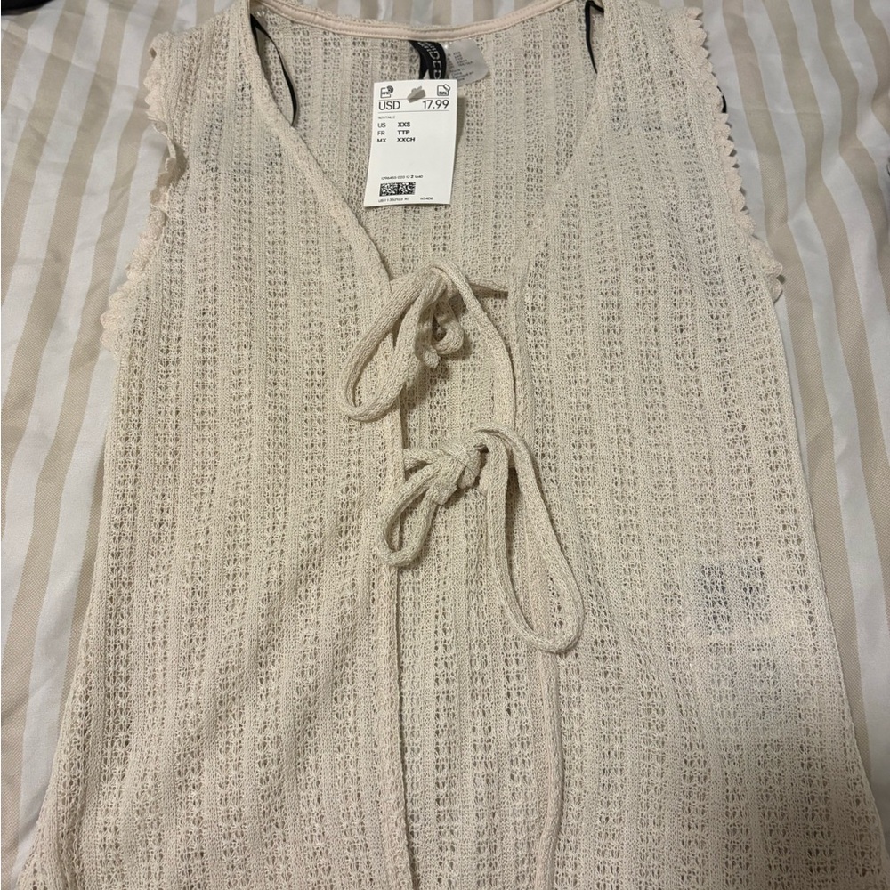 Cream Knit Tie-Front Top